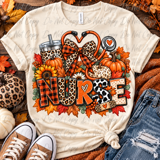 Fall Nurse PNG | Leopard Print & Pumpkin Nurse Design | Digital Download