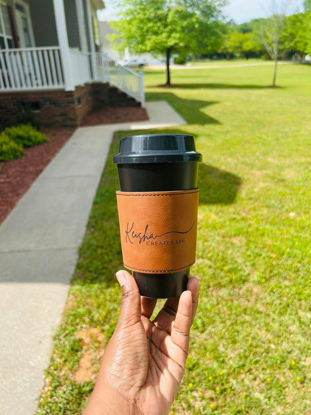 Personalized Rawhide Leatherette Coffee Sleeve – Custom Engraved.