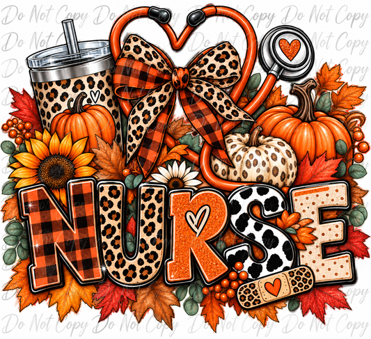 Fall Nurse PNG | Leopard Print & Pumpkin Nurse Design | Digital Download